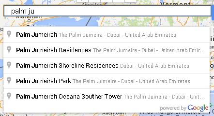 geographical area finder searchbox searching palm jumeira